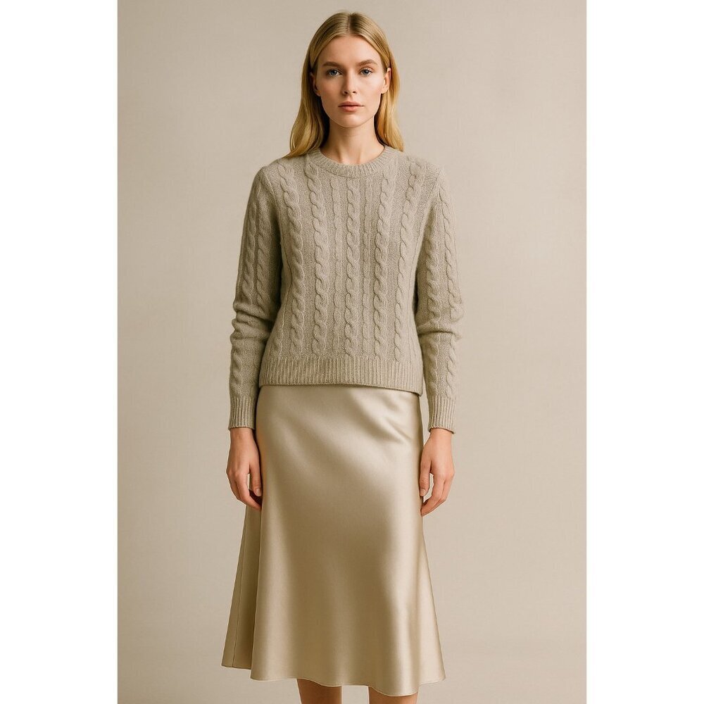James Perse 100% Cashmere Cable Knit Sweater Women’s Size 3 Gray Luxury Pullover